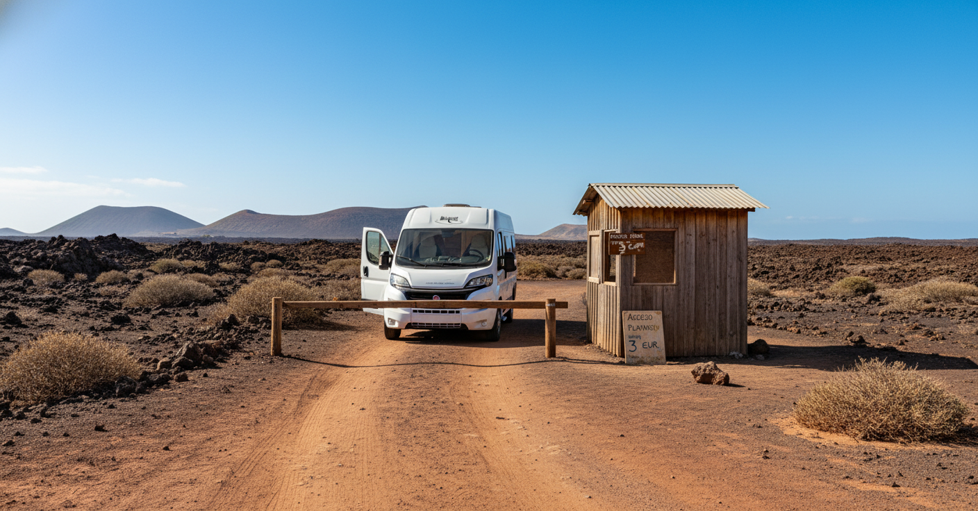 Barrera de acceso para entrar a las playas de Papagayo en autocaravana.