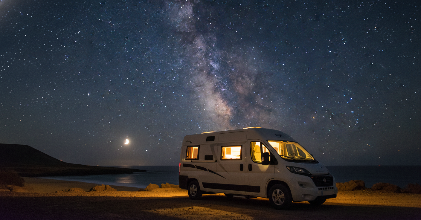 Dormir en Papagayo en autocaravana por la noche.