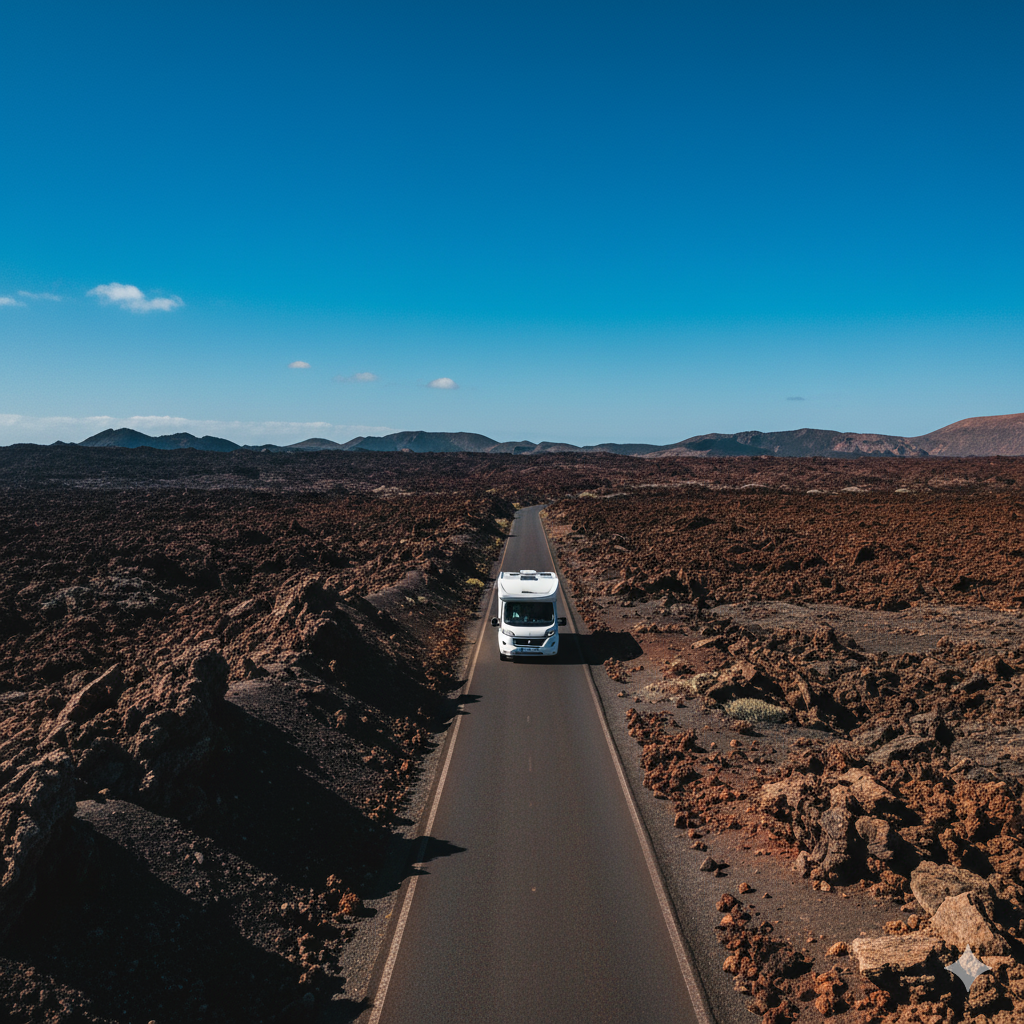 Camper familiar recorriendo Timanfaya y La Geria
