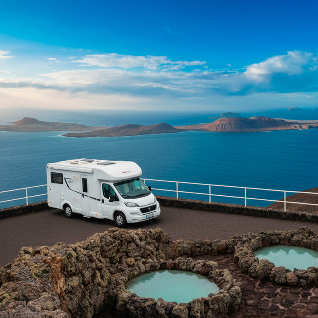 Mirador del Río con camper familiar en Lanzarote