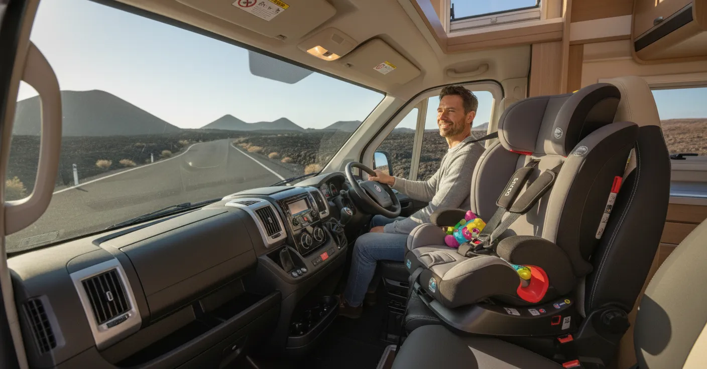 Silla de seguridad infantil al viajar con niños en autocaravana por Lanzarote
